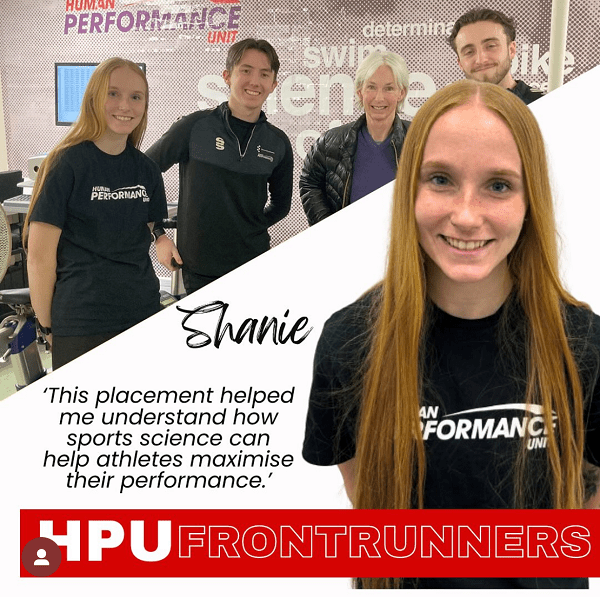 Womens football performance sport student athlete Shanie Marion validating Frontrunners work experience at the Human Performance Unit at University of Essex 