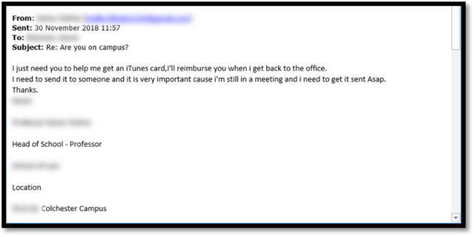 Example of a Phishing email pretending to be a work colleague