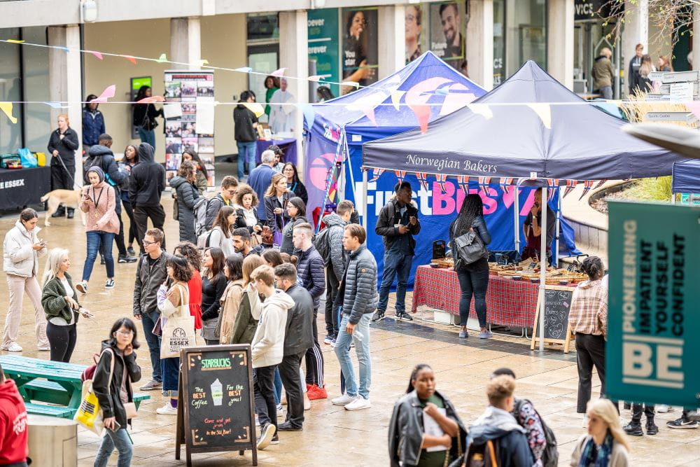 Stalls on campus during Welcome Week and the Freshers' Fair