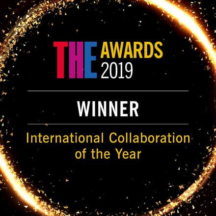 Logo for THE Awards 2019 Winner International Collaboration of the Year