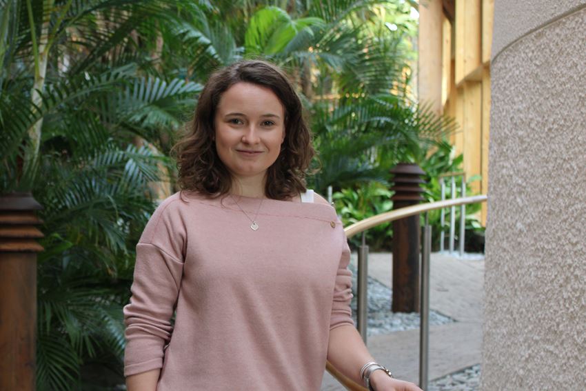 BSc Banking and Finance student, Dorota Hotova, stands in the winter garden of Essex Business School