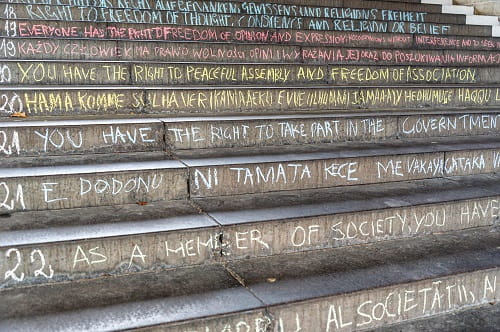 chalk writing on steps