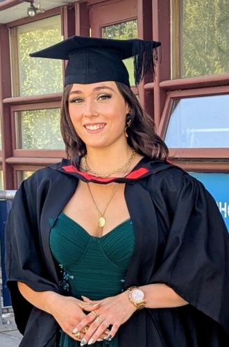 Phebe-Lee Want outside the Department of Psychology