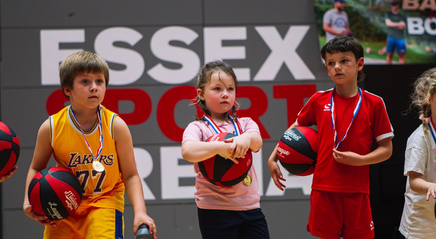Children with their medals and free balls