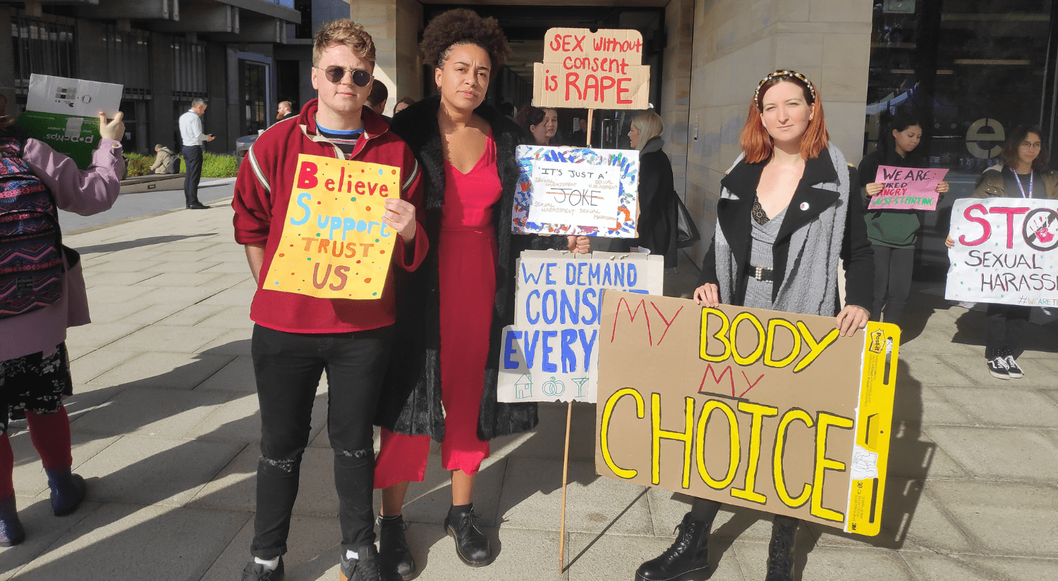 Marina takes part in a demonstration on campus