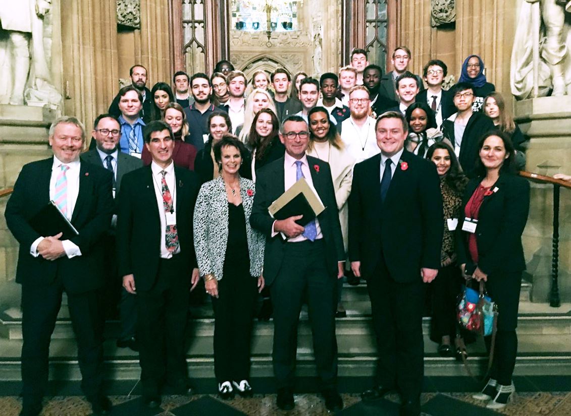 Our staff and students meet MPs after the debate including Bernard Jenkin (centre))