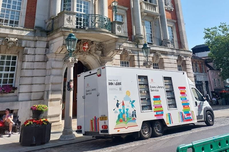essex county council library bus outside of a building