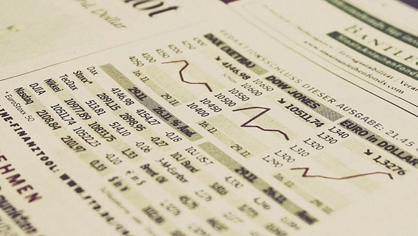 A newspaper with details of the financial markets on.