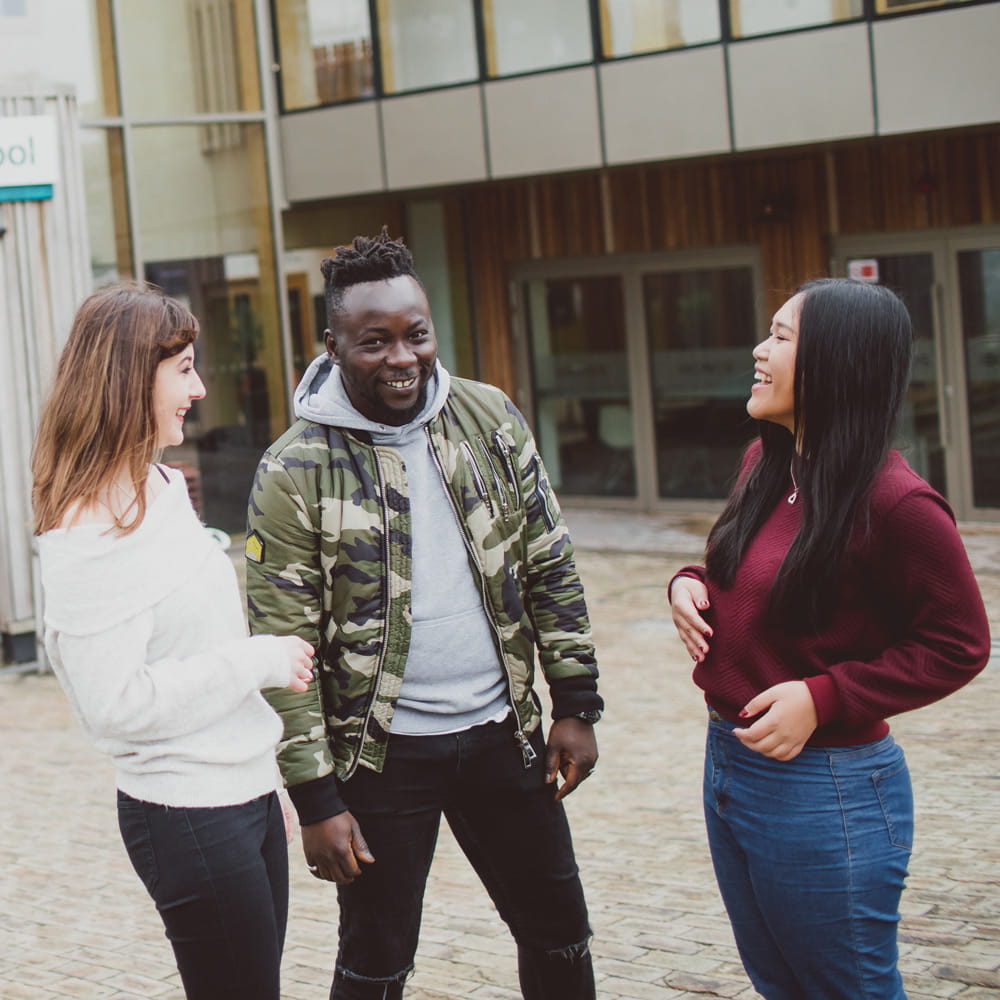Students in front of Essex Business School