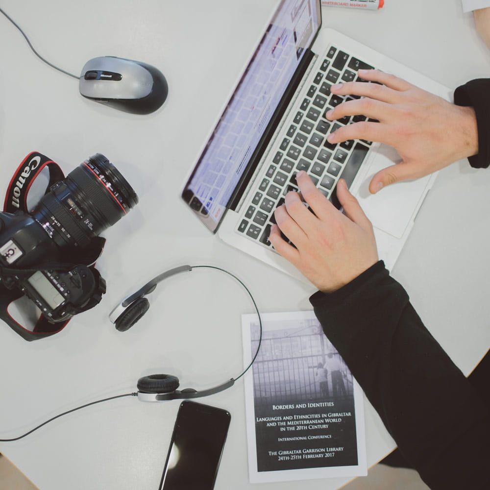 Researcher using laptop