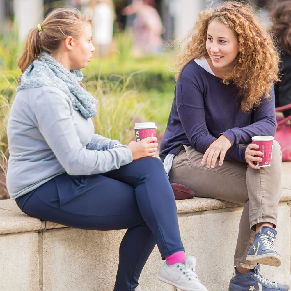 Two women talking
