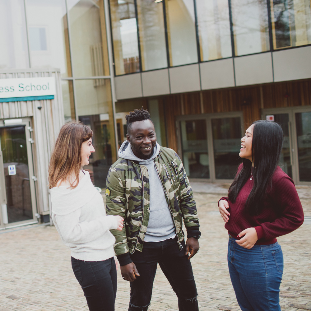 Students outside Essex Business School