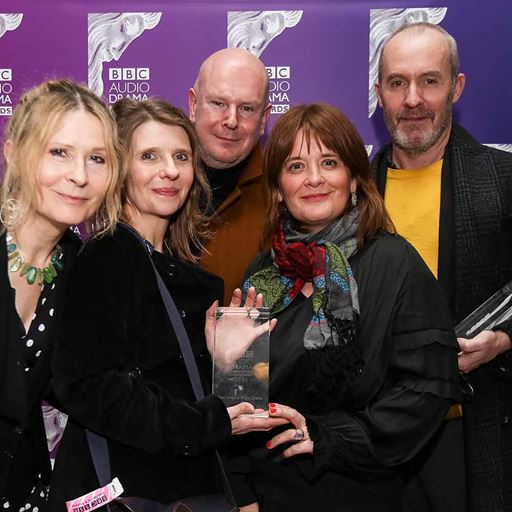 From left: Karen Rose (producer), Elizabeth Kuti, Philip Selway (composer), Jo McInnes (Director), and Stephen Dillane with their BBC awards for Sea Longing