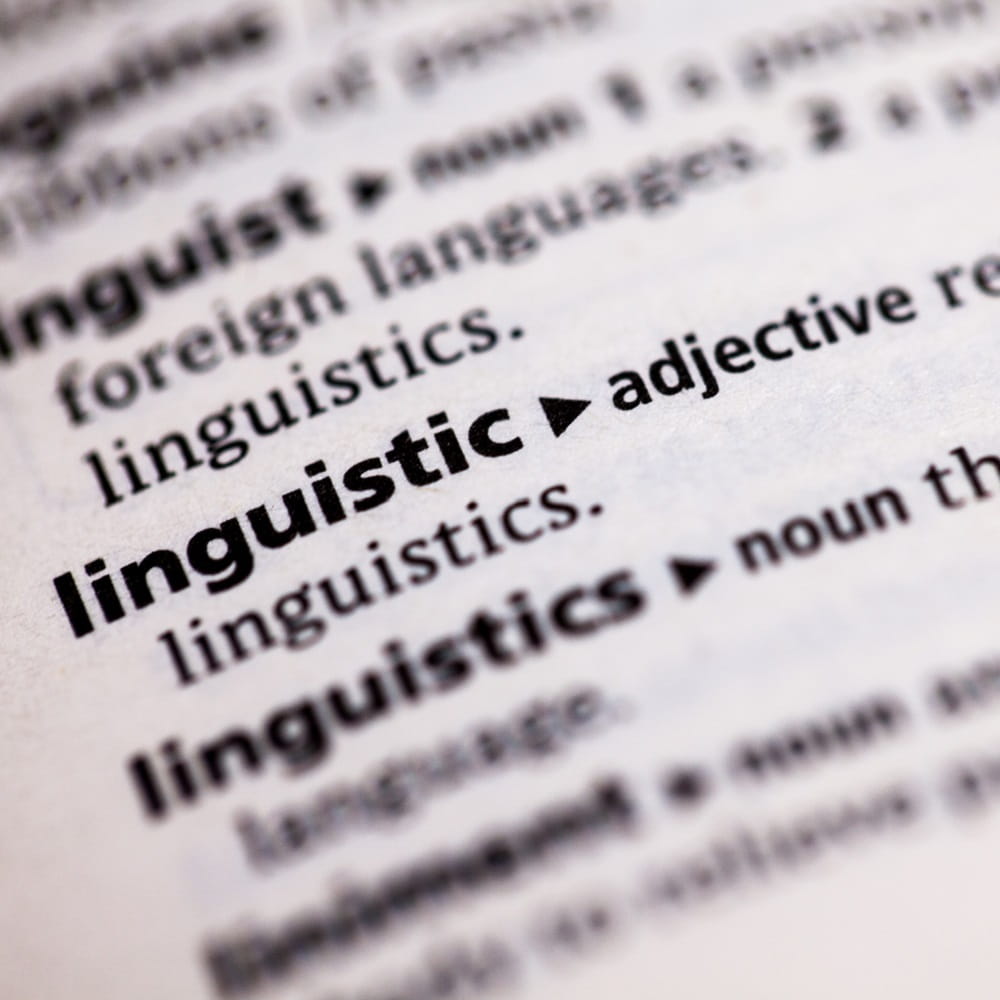 Page of English dictionary definition of linguistics.