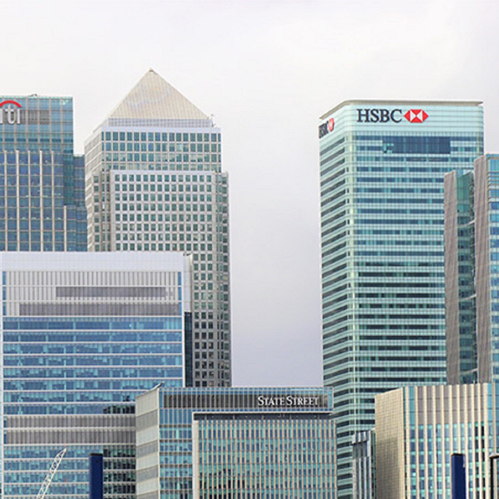 A photograph of Canary Wharf in the City of London