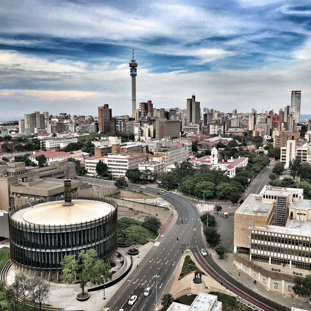 Photo of Johannesburg city. Photo features high-rise buildings