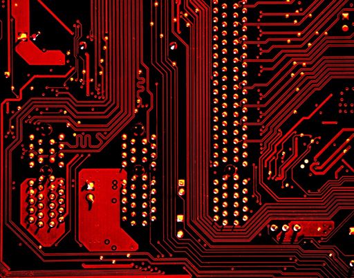 red and black image of computer circuit board