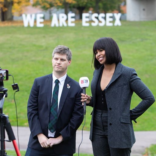 Michael Sheldrick and Sabrina Elba speak to press at the University of Essex 