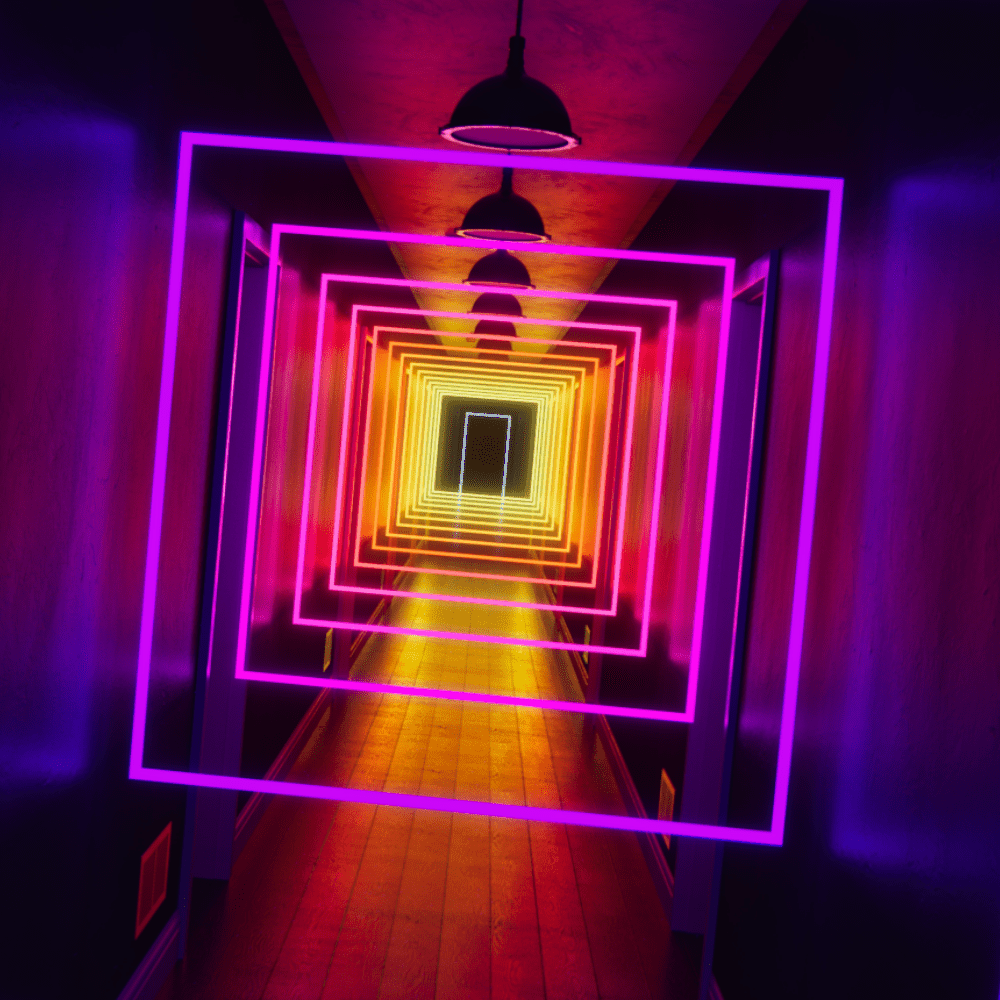 Bright colourful lights in corridor