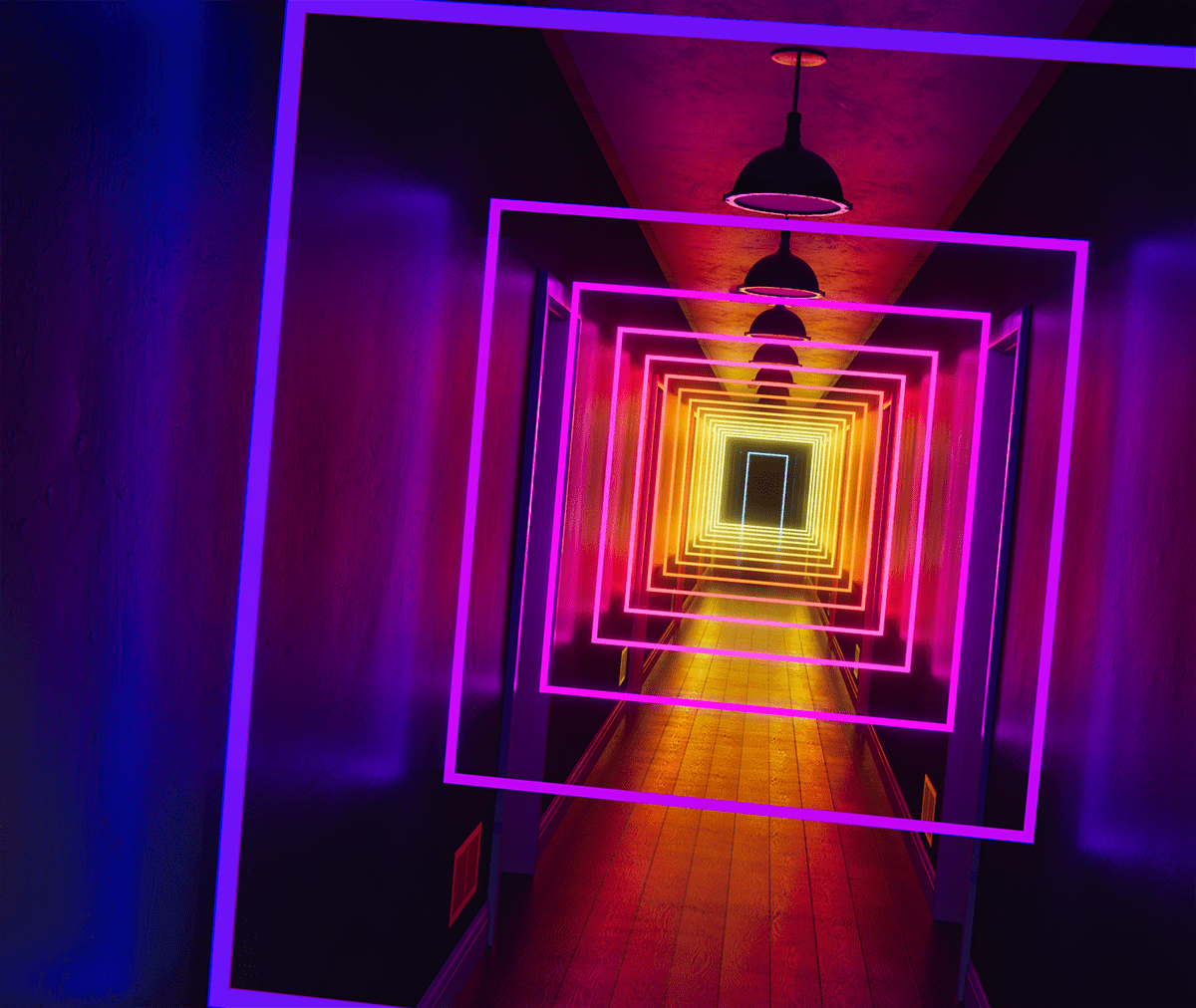 square LED lights in corridor