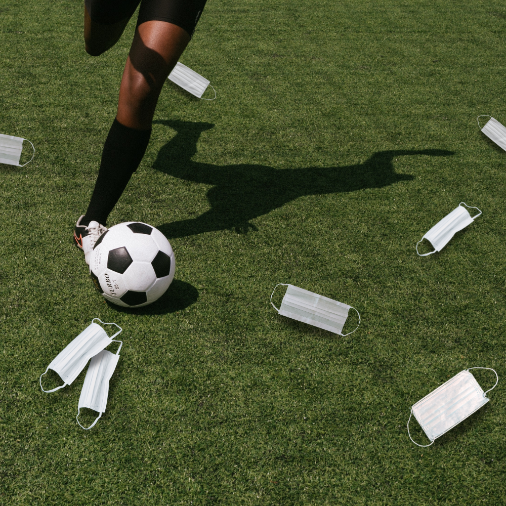 A mock up of masks and football