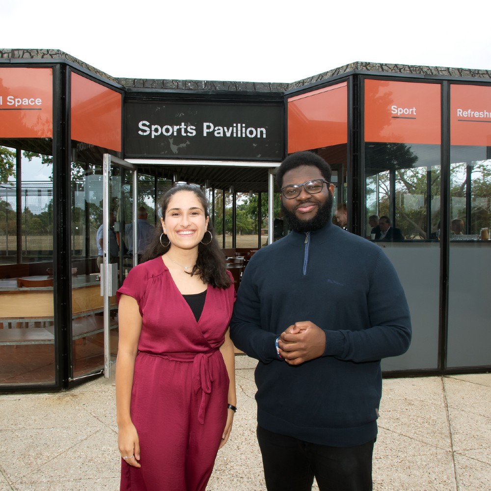 SU President Nashwa Alsakka and VP Student Experience Kobbie Agyemang at the Sports Pavilion