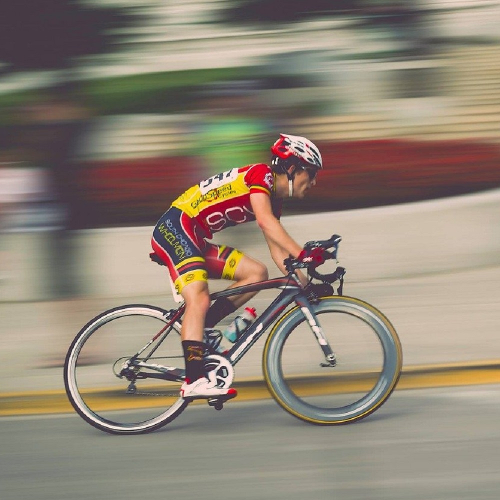 Action shot of cyclist in race