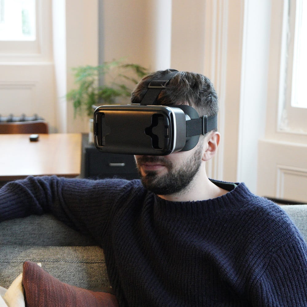 Man wearing virtual reality headset