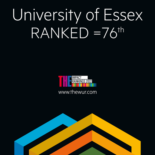 Graphic showing University of Essex is ranked 76th in THE Impact Rankings