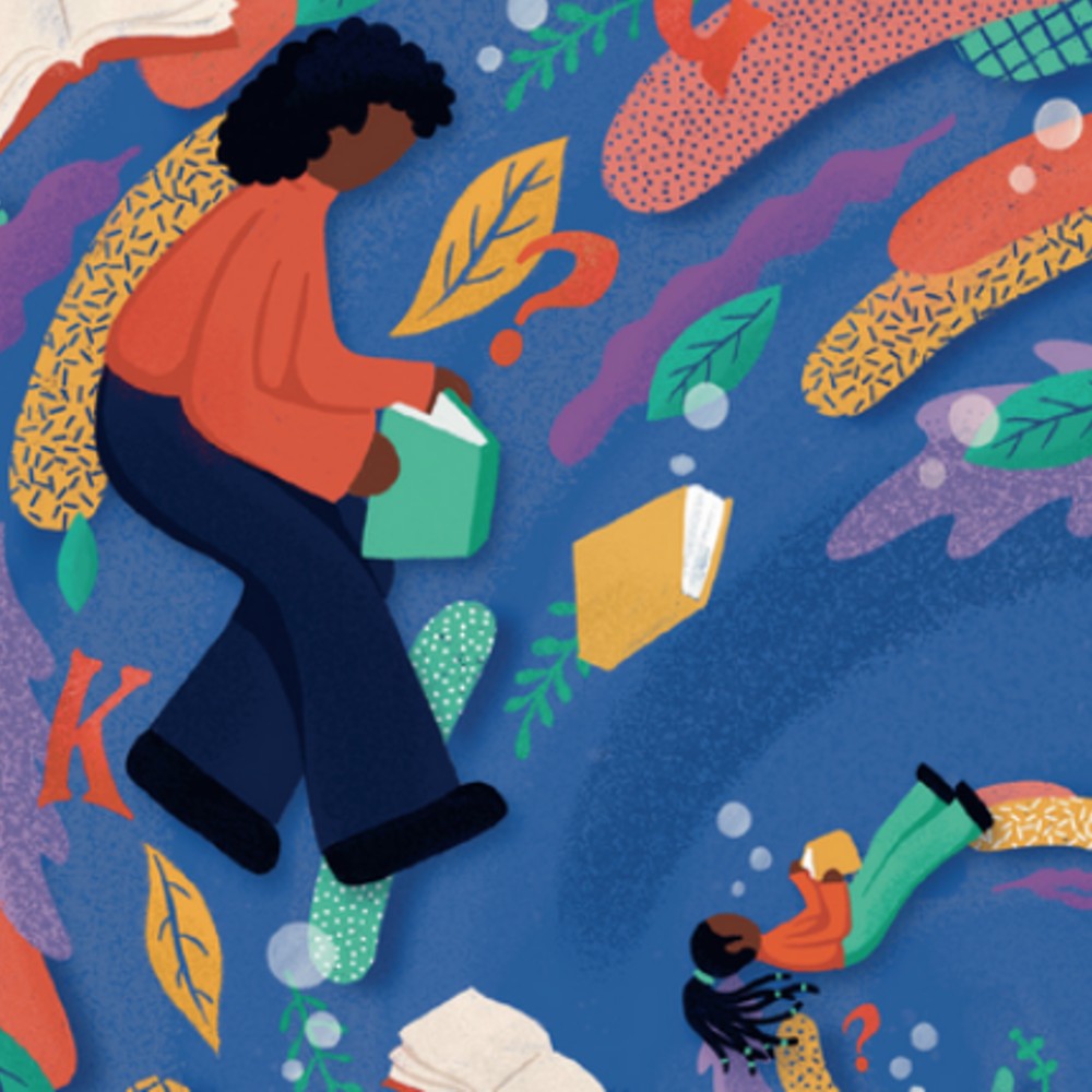 Essex Book Festival cover showing an illustration of people reading