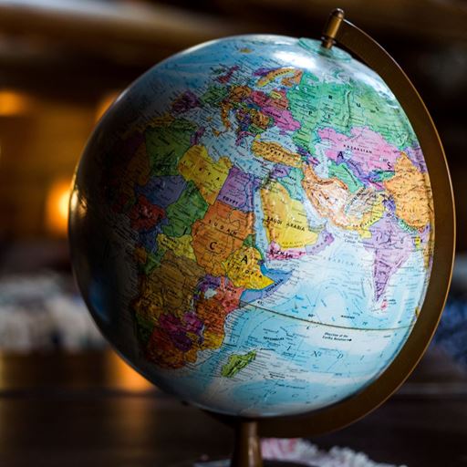 A picture of a globe with the focus on a map of Africa