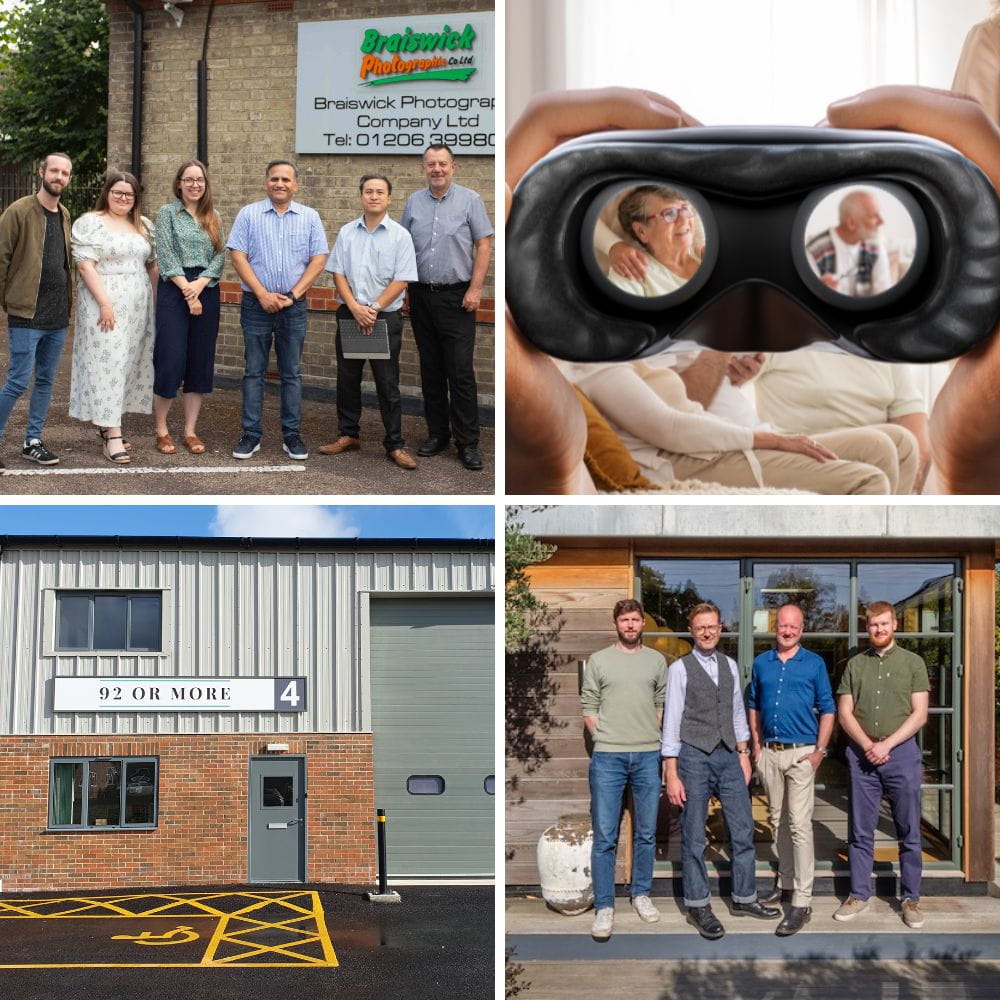 Photo shows a business unit (bottom left), the Project Orange team (bottom right), a VR unit at Orbital media (top right), and the Braiswick Photography team (top left)