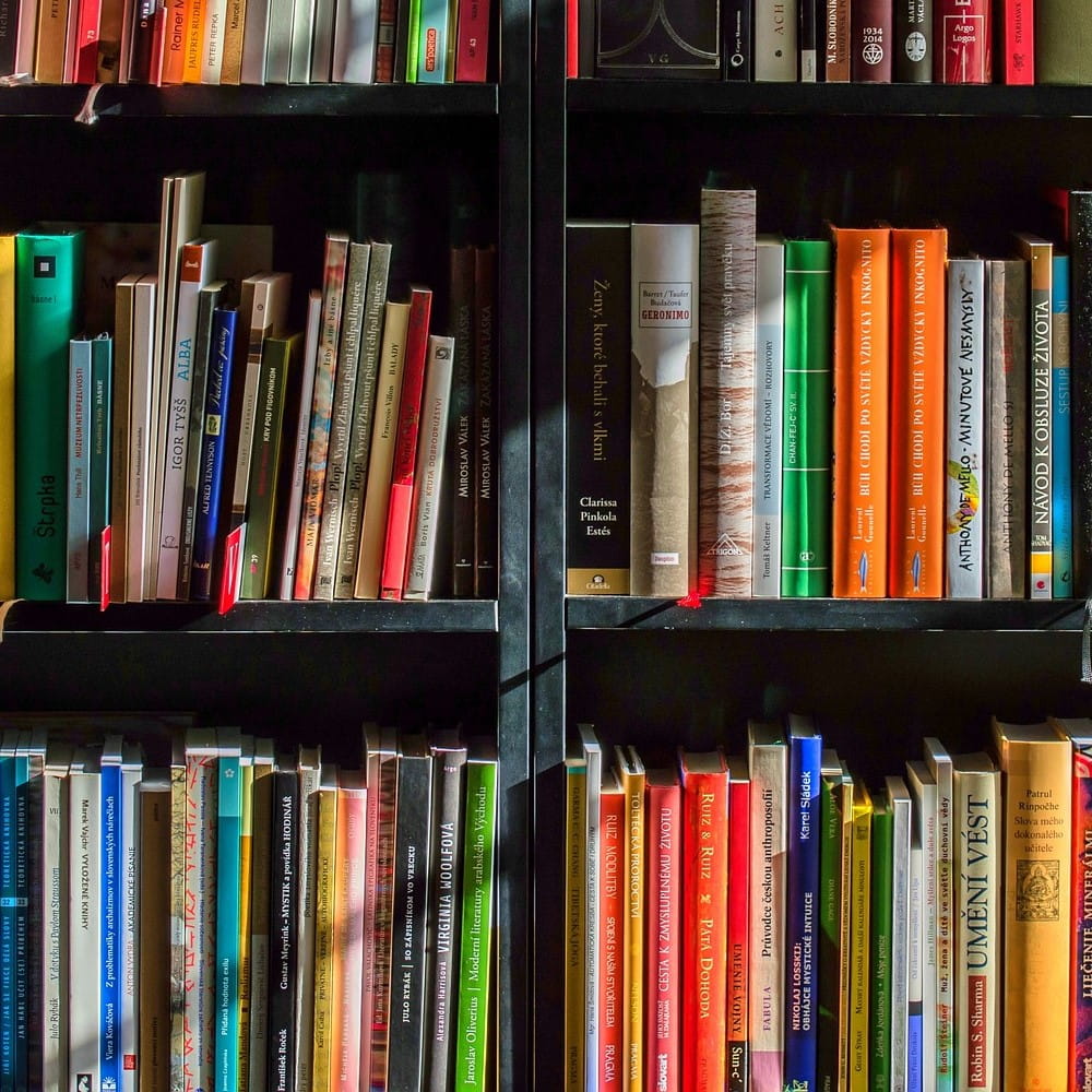 A photo of a tightly packed book shelf