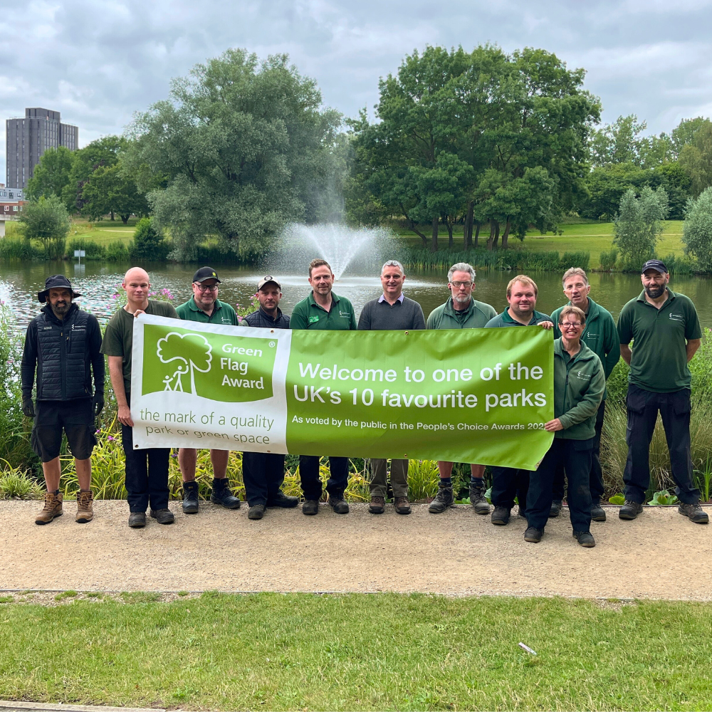 The grounds team at the University of Essex celebrating the 2024 Green Flag Award