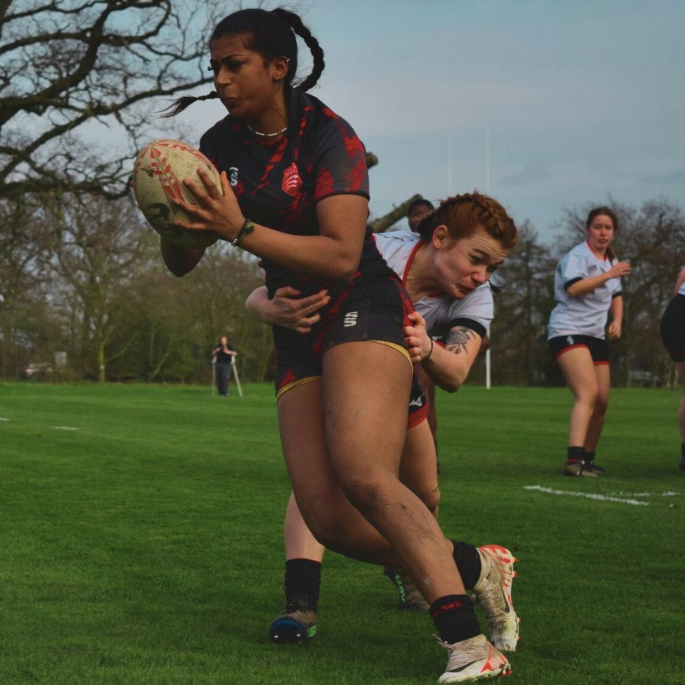 A player goes for a try