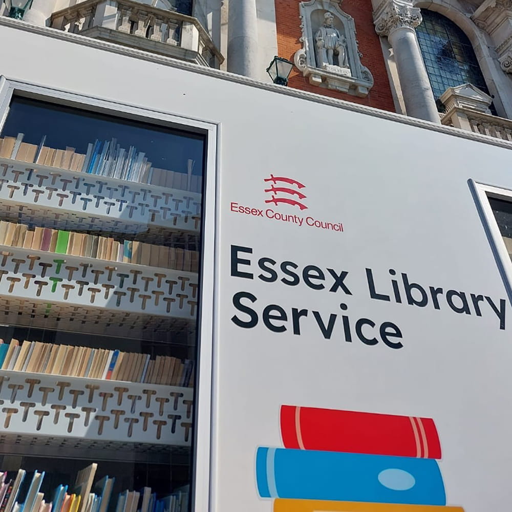 The Essex County Council Libraries Bus parked in Colchester city centre