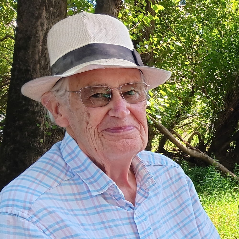 Simon Lavington wearing white hat