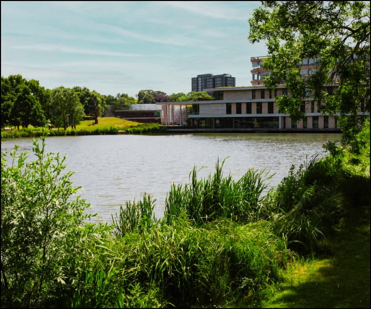 Lake in front of Silberrad Centre at Colchester Campus