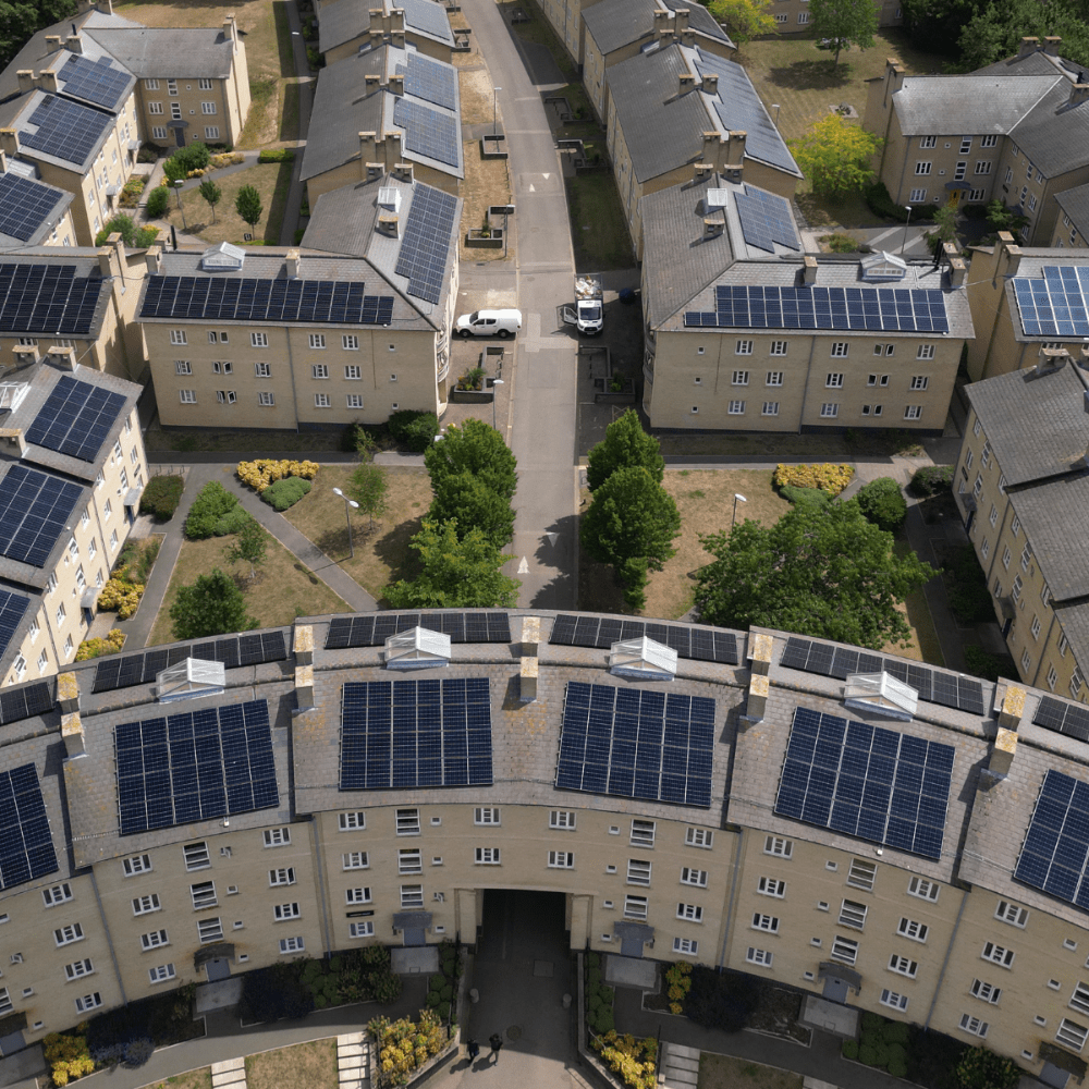 Solar panels on top of the South Courts rooftops