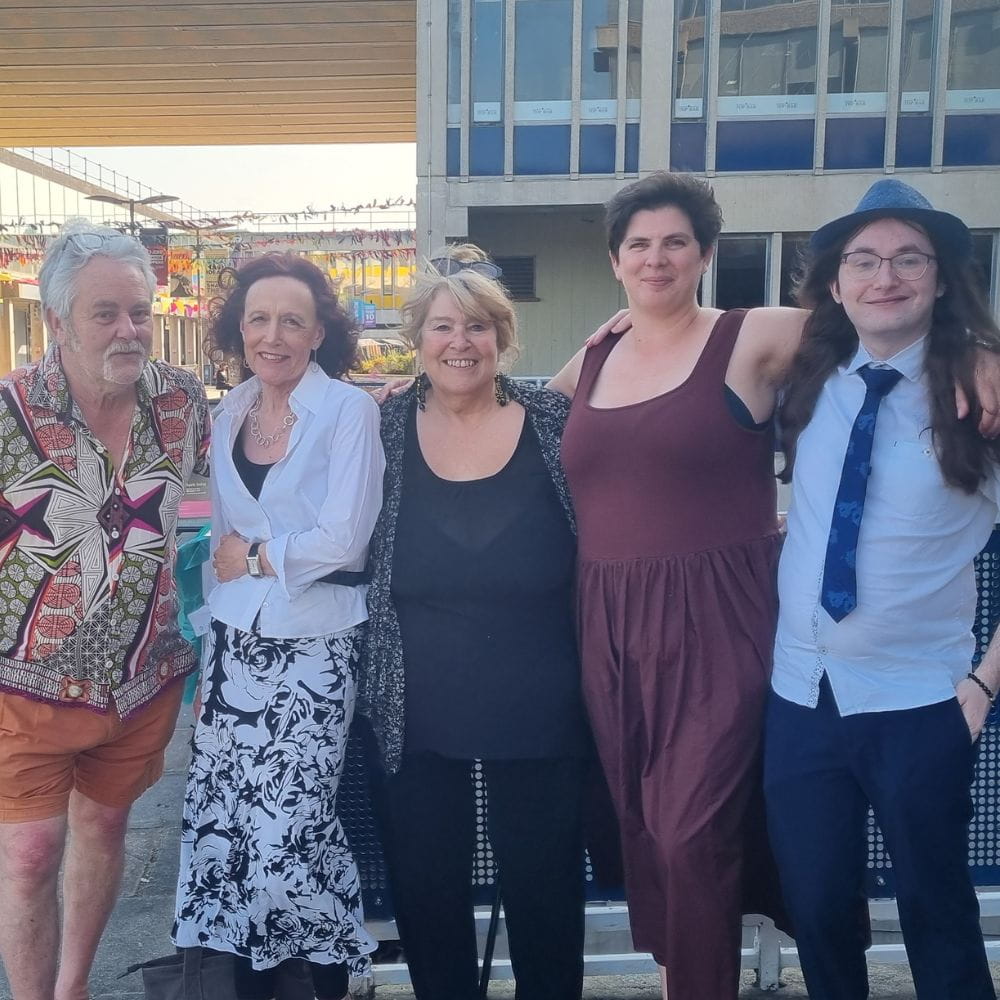 Art:Up! organisers, left to right: Dave Hughes of Waxes Lyrical Chelmsford, Brenda Wells of Poetry Plus Manningtree, Anna Mae Kettle of Boho Banter Clacton, Dr Jordan Savage of the University of Essex, and poet Ethan Stewart