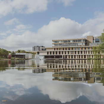 General view of the lakes and Silberrad on the Colchester Campus