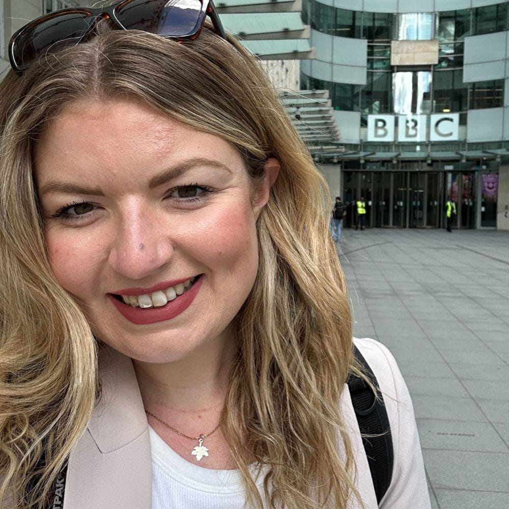 Dr Sarah Louise Smyth outside BBC Broadcasting House