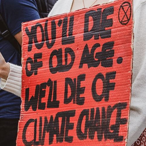 Climate change demo placard