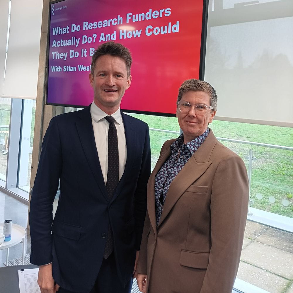 Stian Westlake beside Professor Frances Bowen