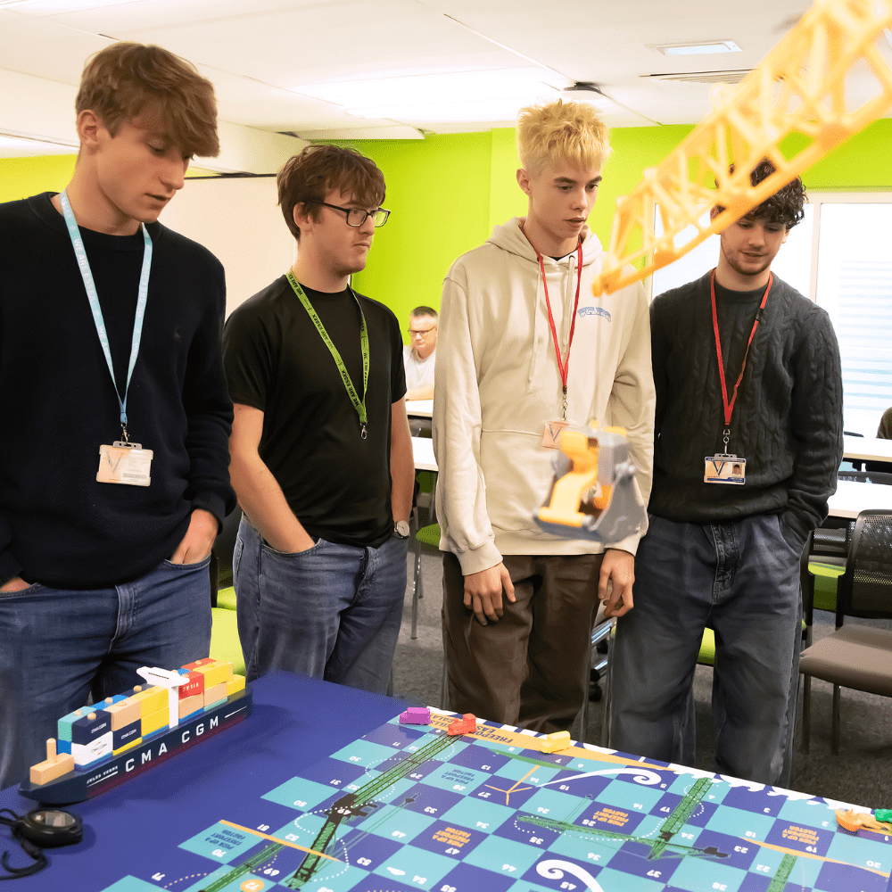 A group of teenage boys engaged in an outreach activity