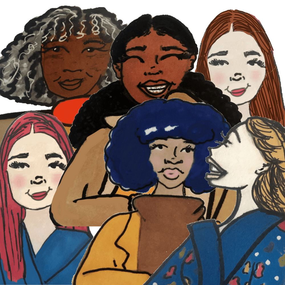 Body of Work drawing of six women