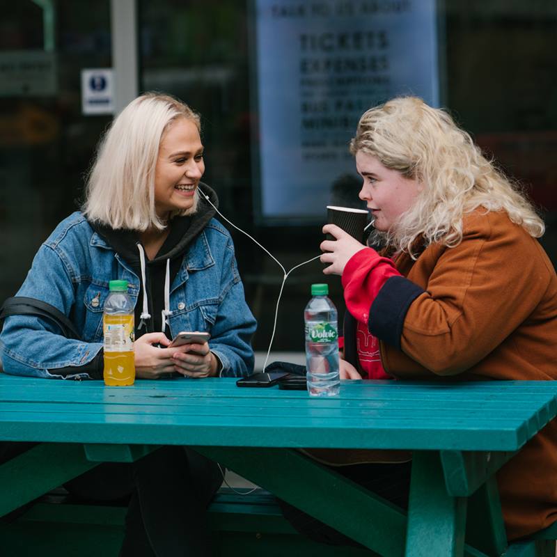 Students talking outside of the Student Union