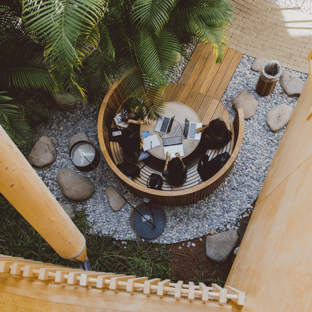 An over head shot of a round wooden table