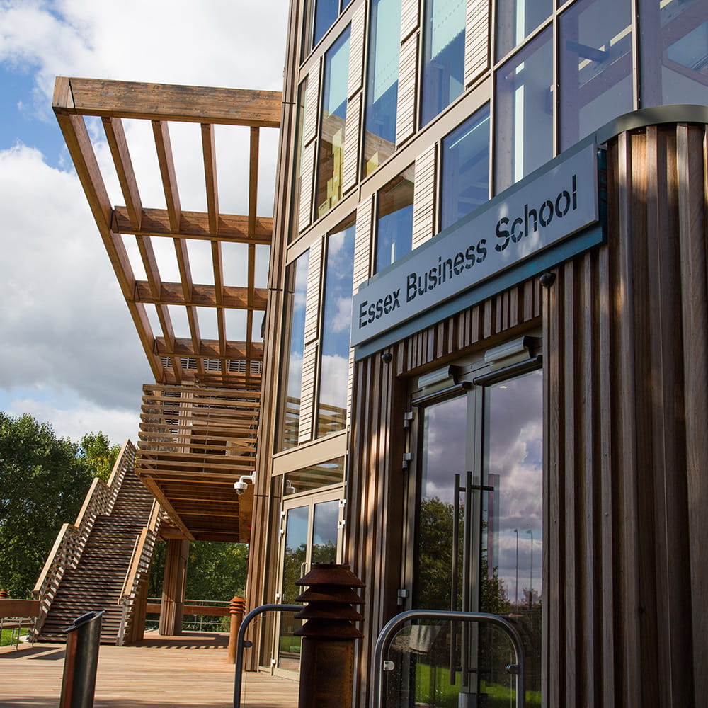 The front door of Essex Business School in Colchester