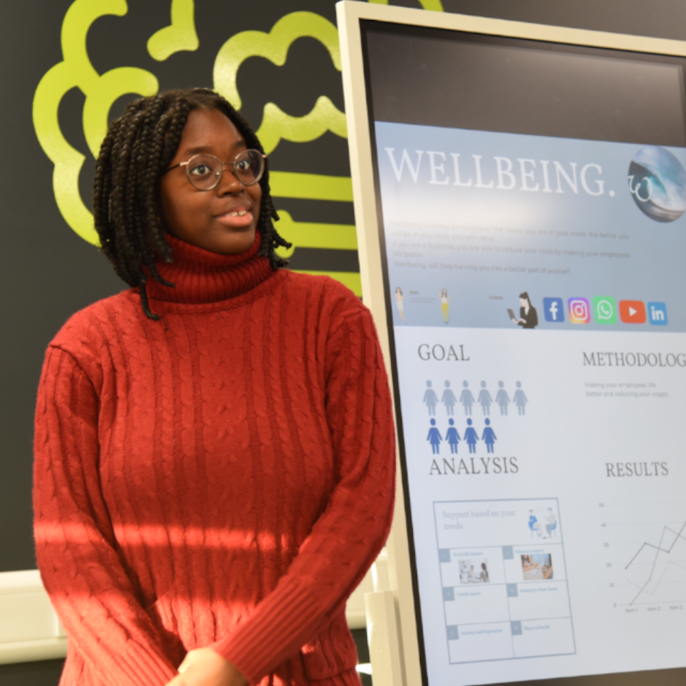 Woman presenting slideshow